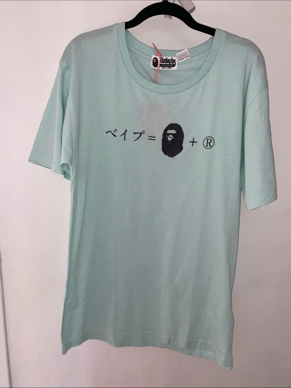 Bape A Bathing Ape Mint Green Logo Tee with Ape Head Graphic NWT unisex